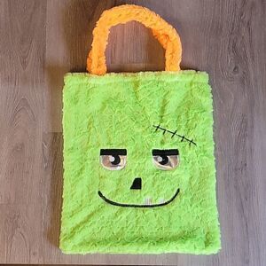 Green Fuzzy Embroidered Frankenstein Trick or Treat Bag